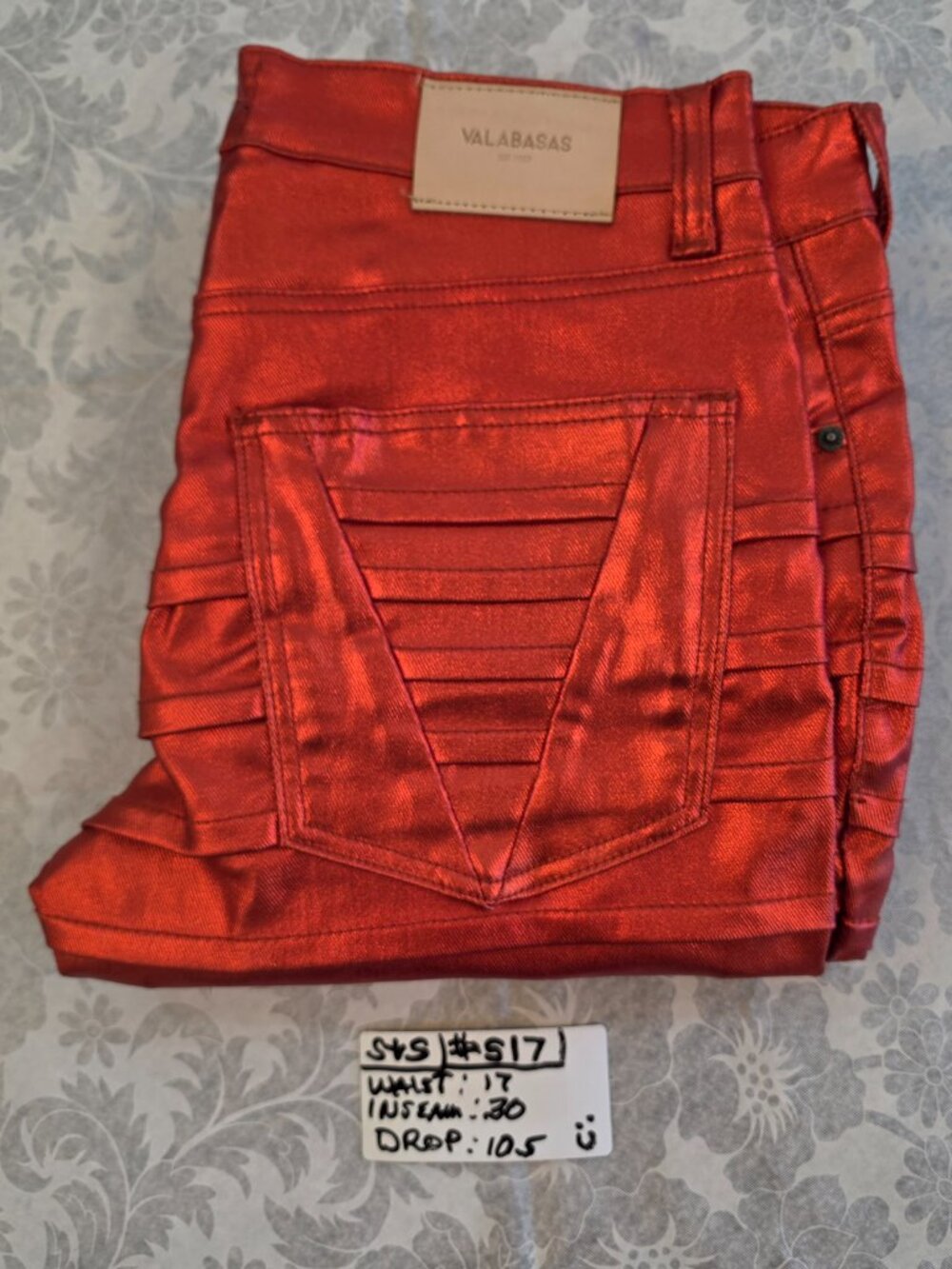 Valabasas Delta Stacked Jeans Zodiac Verde / Red Metallic Waxed Pleated - Picture 13 of 13